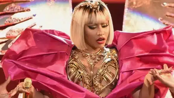 Rapper Nicki Minaj performs an unstoppable medley of "Majesty," "Barbie Dreams," "Ganja Burn," and "FeFe" at the 2018 Video Music Awards in New York City | Photo by MTV International via Wikimedia Commons