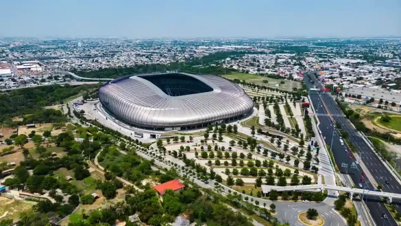 External photo of a stadium in Monterrey, one of the many sites for games in FIFA World Cup 26 in North America.